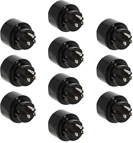 10er Set LED Universum Reiseadapter für Schutzkontakt-/Euro-Stecker (Typ F) auf USA Kanada Japan Mexiko Dom.Rep. Steckdose (Typ B) - schwarz | Reisestecker Steckdosenadapter 1508550