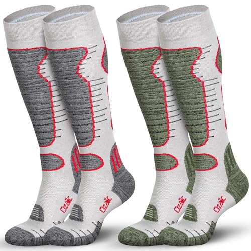 Ozaiic Merino Wollsocken Skisocken für Damen & Herren, Atmungsaktive Kompressionsstrümpfe Thermosocken, Warme Dicke Wintersocken Kniehoch für Outdoor-Sport, Snowboarden