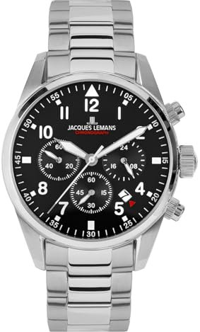 JACQUES LEMANS Herrenuhr Chronograph Barcelona Stahl/Schwarz 42-2C