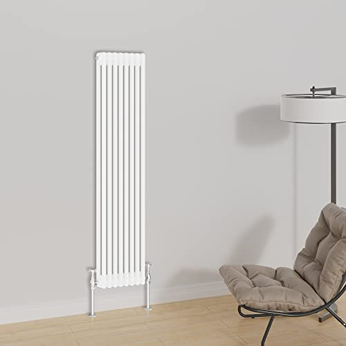 Warmehaus Vertical Column Radiator 1500x380mm Double Panel White | Designer Radiator, Traditional Cast Iron Style, Central Heating Radiators, Premium Mild Steel