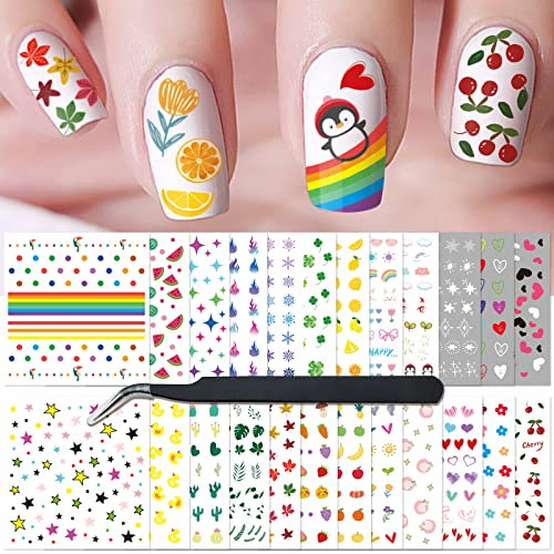 24 Blätter Nagelsticker, Herz Heart Nagelaufkleber Nagelkunst für Frauen Mädchen Kinder Dekoration, Nageldesign Nageltattoos 1000+ Stück