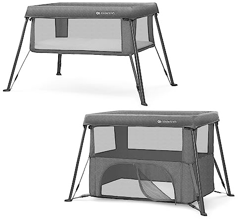 Kinderkraft CAMI Culla Neonato fino 3 Anni, Lettino da campeggio per bambini, Box bambini, Lettino da viaggio, Regolabile in altezza 2 livelli, Borsa da viaggio include, Pieghevole facilmente, Grigio