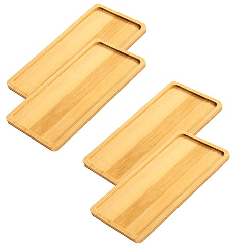 Aweisile Plateau en Bambou 4 Pièces Plateau Bambou Plateaux Rectangulaires en Bambou Plateau Décoratif Rectangulaire Plateau Service en Bambou Plateau Comptoir