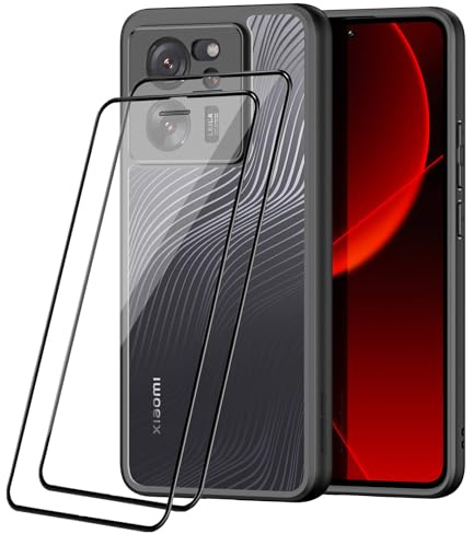 COMAKU Funda Xiaomi 13T/ Xiaomi 13T Pro, 2 Protectores de Pantalla, Frosted Feel Flowing Lines, Parte Trasera Dura translúcida, Carcasa de Borde Suave de TPU Compatible con Xiaomi 13T Pro, Negro