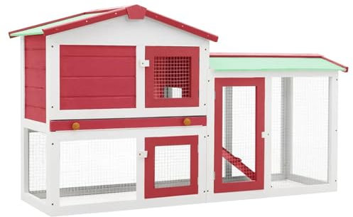 ARKEM Großer Kaninchenstall Rot und Weiß 145x45x84 cm Holz Hasenstall DraußEn Winterfest Kaninchen Haus