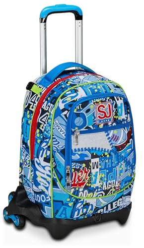 SJ Gang School Trolley Jack 3 Wheels, Blue, RealBasket, 3 in 1, Triple Use, Backpack with Detachable Trolley, Bottle Pocket and Crossover System, Elementary School Backpack, Child Backpack, blue, One