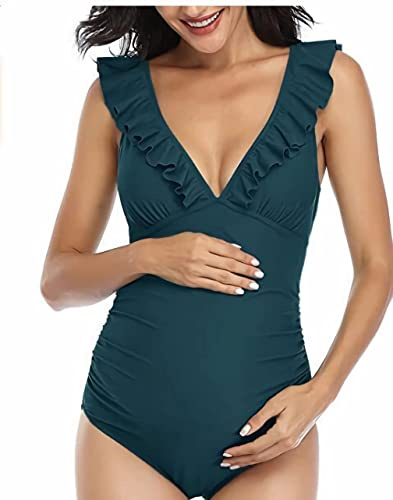 Schwangerschafts-Badeanzug, Damen, Einteiler, Umstands-Bikini, V-Ausschnitt, schwangerer Badeanzug mit abnehmbarem Brustpolster, gerafft, Strandbekleidung, Schwimmbekleidung, Thermalquelle, Swimwear
