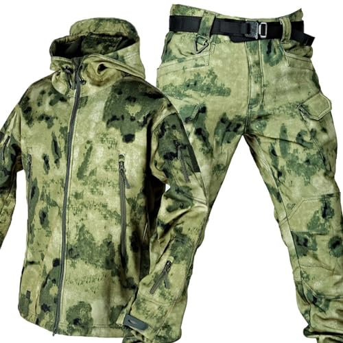 MHNFGDSE Herren Softshell Jacke Taktische Uniformen MilitäRische wasserdichte Armee Kampfanzug Sets Jagdbekleidung Hose Leicht Outdoor ReißVerschluss Kapuzenpulli Hosen Set,G,XL