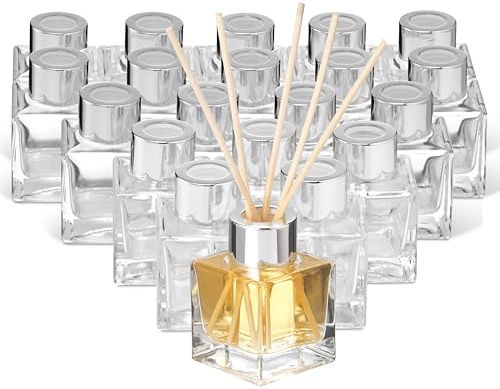 MATANA 20 Elegante Leere Glasdiffusorflaschen mit Kappen (50ml) & 80 Duftstäbchen - Ätherische Öle, Deko, Raumerfrischung, Raumduft, Badezimmer, Wohnzimmer, Büro