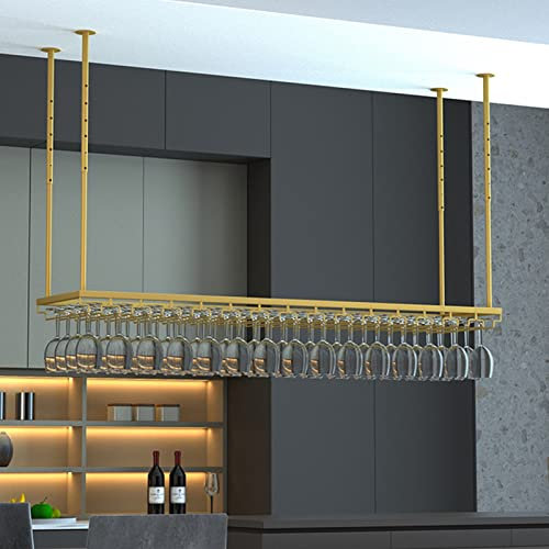 EsEntL Weinglasregal aus Metall, zur Präsentation von Weingläsern, Aufbewahrungshalter für Stielgläser, Regal für Unterschrank, Küche, Bar, höhenverstellbar (Größe: 120 x 35 cm)