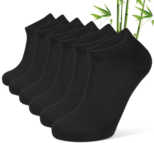 CLOSEMATE Calcetines Tobilleros Hombre Mujer de Bambu 6 Pares Cómodos Suaves Transpirables Bajos Cortos Verano Finos Antiolor para Trabajo(43-46, 6Negro)