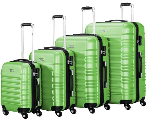 Zelsius Koffer Set 4 Stück, Grün | ABS Hartschalenkoffer mit Zahlenschloss, 4 Rollen und Innen Trennwand | Handgepäckkoffer, Hartschalenkoffer Set 4 teilig, Trolley, Koffer Groß