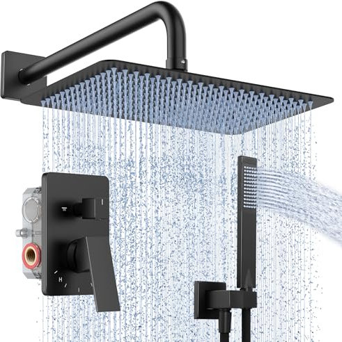 KES Set Doccia Incasso Nero Sistema Doccia Completo Miscelatore a 3 Funzioni Soffione Doccia a Parete con Palmare Incluso Corpo Valvola Ruvido e Kit di Rifinitura, X6242S12-BK