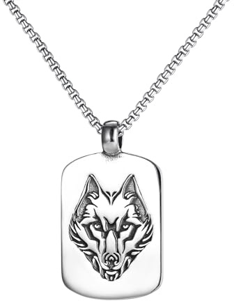 Caimeytie Collana con ciondolo a forma di testa di lupo, da uomo, in acciaio inox, 55 cm, regalo per uomini e ragazzi