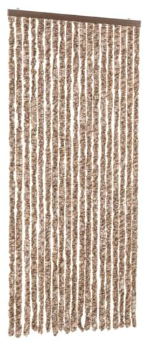 vidaXL Tenda Antimosche Beige e Marrone Scuro 56x200 cm in Ciniglia, Tenda Anti Mosche, Tenda per Insetti, Tenda antimosche per Porte, Tenda antimosca
