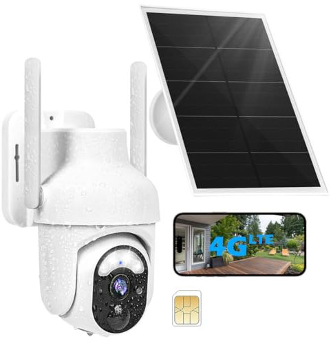 Geekee 4G LTE Cellular Security Cameras Wireless Outdoor Solar Battery Powered Cameras With SIM Card 2K 360° View for Home Security Outside Color Night Vision Motion Detection IP65 SD/Cloud Storage
