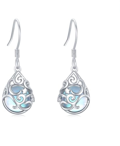 Daisy Earrings for Women Girls 925 Sterling Silver Moonstone Drop Earrings Tiger's Eye Earrings Dangling Mermaid Earrings Tiger's Eye Earrings Moonstone Jewellery Gifts
