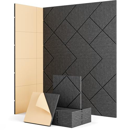Soundsbay Sound Proofing Panels, Self-Adhesive Acoustic Wall Panels 12 Pack High Density Acoustic Panels for Recording Studios, Home Office, Live Streaming 30x30x0.9cm