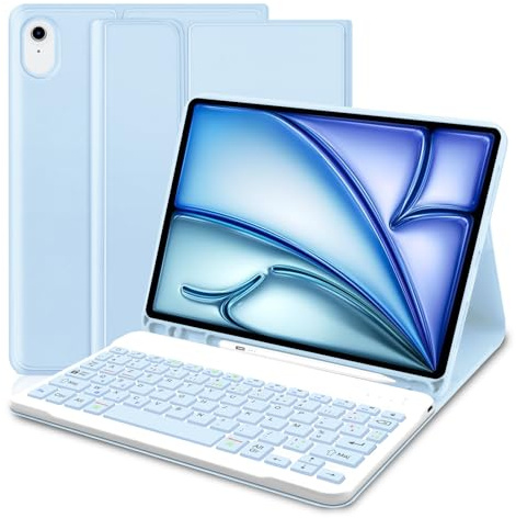 YUEJIDZ Funda con teclado para iPad Air 6 de 11 pulgadas 2024, iPad Air 5/4 de 10,9 pulgadas, versión francesa, azul
