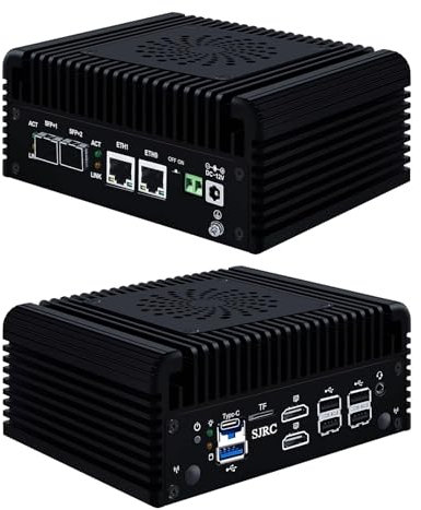 SJRC Micro Firewall Applicance Dual 10Gbe Mini PC 12th Gen Octa Core i3 N305, 2X i226V 2.5GbE LAN, 2xSFP+ 10Gbps, Support OPNsense, TF Slot, 2xHD, Type-C, Barebone NO RAM M.2 NVMe NO SSD