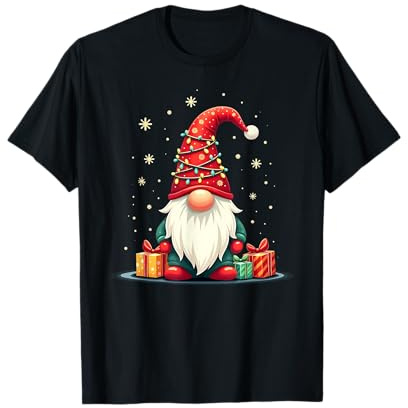 Nain de Noël festif avec lumières et flocons de neige T-Shirt