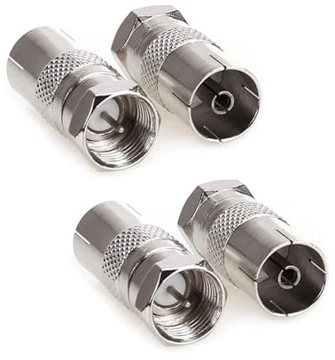 Yuiturt 4Pcs TV Aerial Connector,F Connector to Coax Adapter,TV Aerial Adapter F Male to TV Female,Coaxial Cable Connectors for Antenna Cable,Satellite,RF Cables,Coaxial Cable,Aerial Cable F Type
