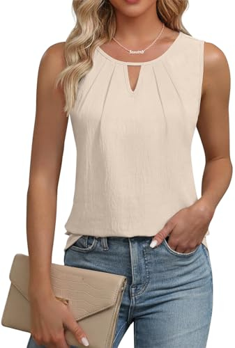 Cuptacc Débardeur Femme sans Manches Col en V Haut Ete Beige L 42-44