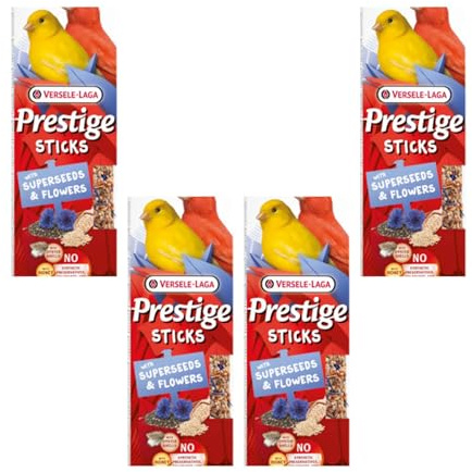 Versele-Laga Prestige Sticks Supersemences et Fleurs pour canaris | Pack de 4 | 4 x 60 g | Snack pour canaris | sans conservateurs synthétiques ni colorants ou arômes
