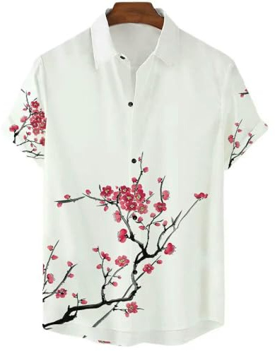 SZDZF Chemise à Manches Courtes décontractée pour Homme, Design Simple, Blanc Pur, imprimé Fleurs de Cerisier, Haut d'été à Fleurs, décontracté, Vacances, surdimensionné