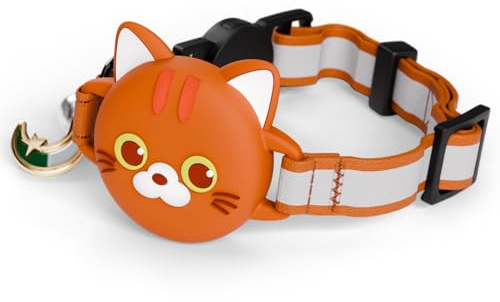 Kittytag Katzenhalsband mit Zubehör, kompatibel mit Apple Airtag, reflektierend und Leuchtend, GPS, Katze mit Anti-Drosselung, verstellbar, GPS Airtag Nicht im Lieferumfang enthalten (Orange)