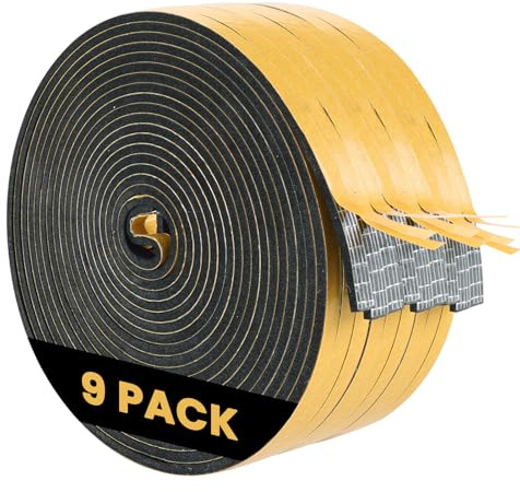 AMGSH 148.5 Ft Weather Stripping Door Seal Strip - 1/4 Wide × 1/8” Thick Multi-Pack Adhesive Foam Tape for Insulation, Soundproofing, and Weatherproofing, 16.5 Ft × 9 Pack
