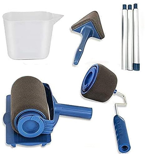 Juego de 6 rodillos de pintura con vaso medidor, rodillo de bordes y esquinas sin costuras, cepillo de rodillo multiusos sin costuras, adecuado para oficina, casa, escuela, techo, pintura de pared