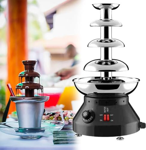 GESAIDES Fontaine à Fondue au Chocolat électrique en Acier Inoxydable pour Fête d'anniversaire, Mariage, Célébration, Chocolat,4tiers-Black