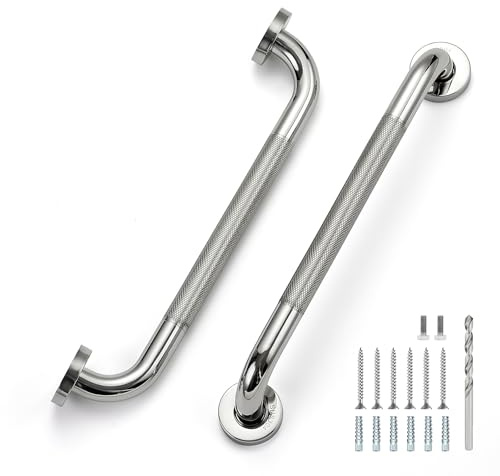 16 Inch Grab Bars for Shower, Stainless Steel Safety Handicap Grab Bars for Bathroom, Anti-Slip Shower Handle, Wall Mounted (2 Pack, Polished Nickel)