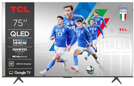 TCL 75P8K Téléviseur QLED 4K HDR UHD Smart Google TV (Dolby Vision & Atmos, 144 Hz Motion Clarity Pro, FreeSync, Onkyo 2.1, Commande vocale, Compatible avec Google Assistant, Google Cast)
