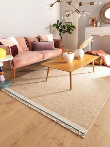 benuta Pop Wollteppich Karla - Beige 160x230 cm - Baumwolle,Wolle - Rechteckig & im Style: Uni, Hygge & Cozy, Minimalistisch - Pflegeleicht für Wohnzimmer Schlafzimmer