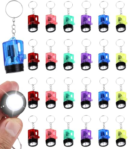Cexovo 24 Piezas Mini Lámpara de Juguete Práctico Mini Linternas Llaveros para Niños 4 cm Mini Linterna Llavero LED, Multi Colores, para Regalos para Niños, Exteriores, Camping, Senderismo