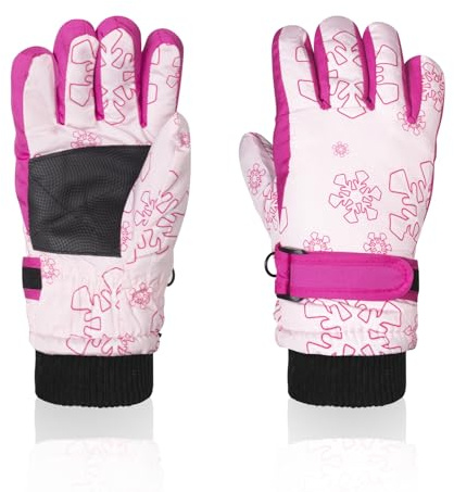 Nattork Winter Breathable Gloves for Big Kids Youth Warm Lining Boys Girls Cute Snow Ski Snowboarding Ice Skating Windproof Gloves Pink