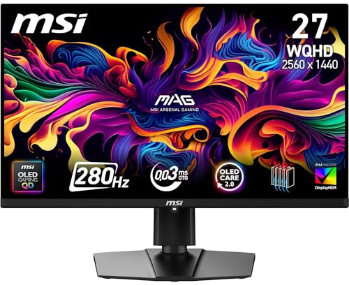MSI mag 271QP QD-OLED X28 Monitor Gaming WQHD de 27 Pulgadas, Panel OLED Quantum Dot de 2560 x 1440, 280 Hz, 0,03 ms, DisplayHDR True Black 400, inclinación, Altura Ajustable,