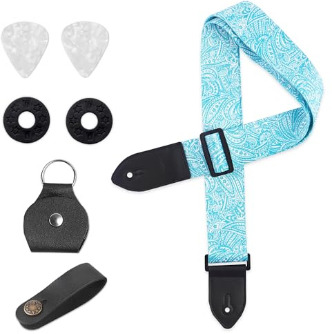 Czzmy Gitarrengurt, Verstellbarer Gitarren-Gurt Gitarrenband Guitar Strap mit Lederenden Plektrum Knöpfe Gitarrenhals Gurt für E-Gitarre Akustikgitarre Bass