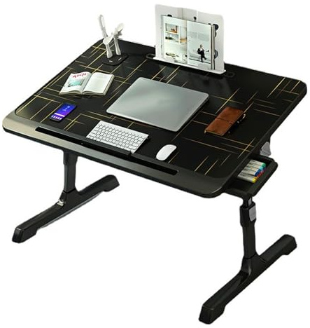 Asiwnshw Mesa con Bandeja para TV portátil, Escritorio para computadora portátil para Cama, Estaciones de Trabajo para computadora Plegables con ajustes de Altura y ángulos, Mesa de Centro portátil