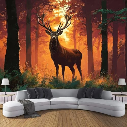 JSCWDET Papier Peint Panoramique Thème Des Animaux De La Forêt 450×315 Cm (W×H) - Décoration Papier Peint Intissé Moderne – Tapisserie Murale Tableaux Muraux Pour Chambre Salon - Cerf Majestueux