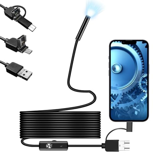 Tragbares USB-Endoskop, 3-In-1 LED-Endoskop-Inspektionskamera Für Android-Smartphones, Universeller USB-/Typ-C-Anschluss, 3,9 mm wasserdichte Linse, Für Haushaltsgeräte Und Fahrzeugreparaturen (5m)