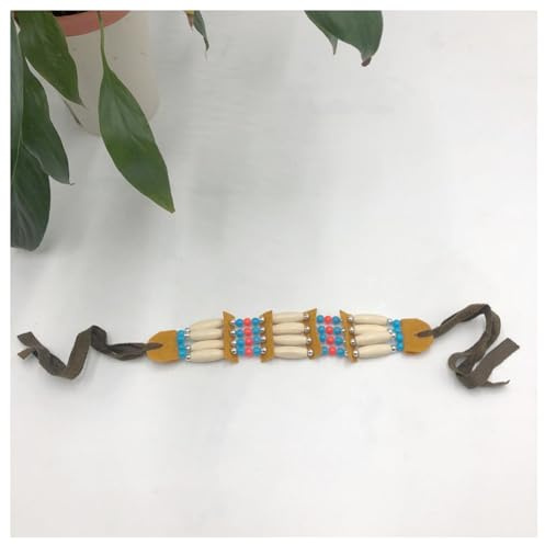 Hrlace Indianer Halskette mit Perlen Indianerin Holzperlen Kopfschmuck Halsband Wild West Kostüm Zubehör Ethnische Perlenkette Schmuck für Damen Herren Erwachsene Kinder Karneval 2#
