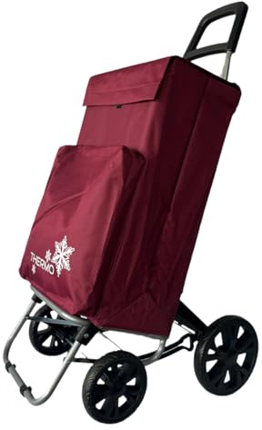 YIJIA | Carrito de Compra Plegable Bolsa Térmica Impermeable con 4 Ruedas- Carro del Mercado Capacidad 40 litros para Supermercado 105x44x38cm (Burdeo)