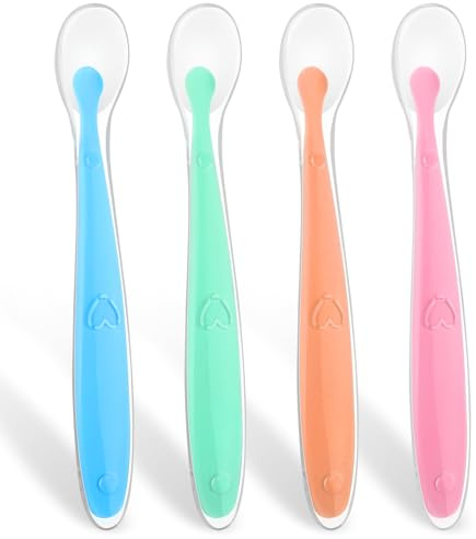 Babylöffel, 4 Pcs Baby Fütterlöffel aus Weich Silikon BPA Frei Breilöffel Lang für Baby & Kleinkind Säugling Kinder ab 4 Monate