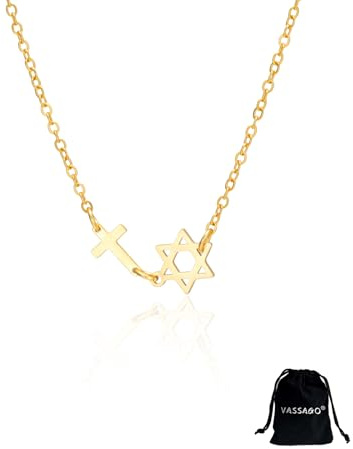 VASSAGO Collana con croce a forma di stella di David da donna in acciaio inossidabile con ciondolo a forma di croce cristiana amuleto gioiello di Israele (girocollo in oro)