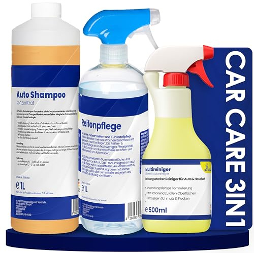 Mr. Perfect Car Care 3in1 Bundle Set 1L | Autoshampoo 1L + Reifenglanzpflege 1L + Multireiniger 500ml| Ganzheitliche Autopflege für Auto Innenraum, Reifen, Lack und Felgen | Made in Germany