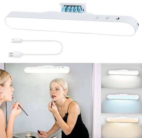 Llamau Makeup Mirror Light 2PCS, LED Battery Operated Dressing Table Lights, 4500mAh Magnetic Stick On Bathroom Light, 3Color Temperatures & Adjustable Brightness, Portable for Bathroom Dressing Table