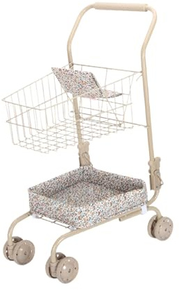 DuskHaven Miniature Shopping Trolley for Children, Supermarket Toy, Handcart, Creative Role-playing Game, Dollhouse Toy, for Children Aged 3 Years And Up, Flower Basket